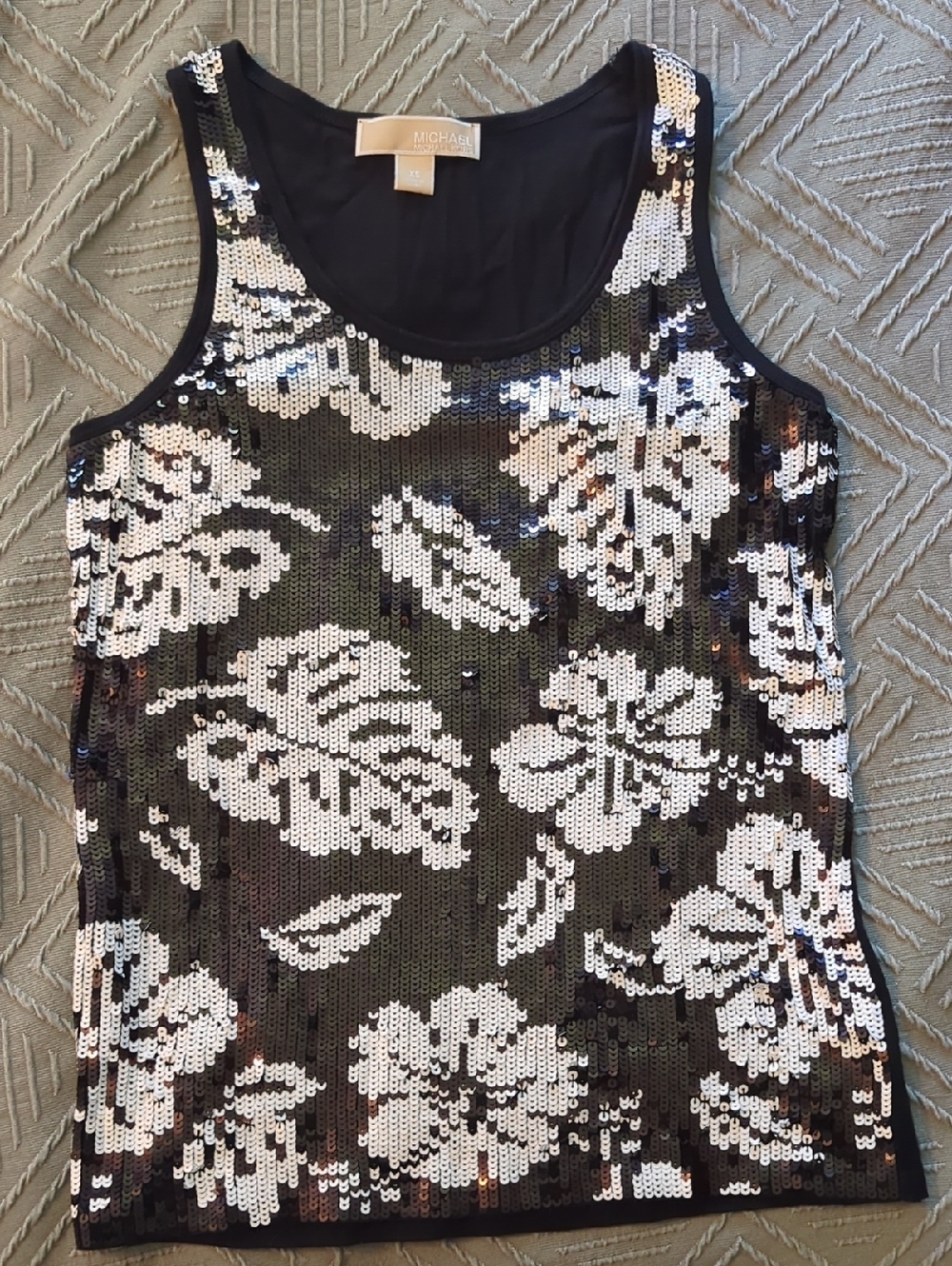 MICHAEL Michael Kors Black and White Sequin Floral Tank